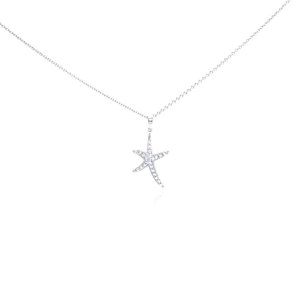 Sterling Silver Neckalce with Trendy Small Paved Starfish Pendant