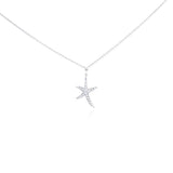 Sterling Silver Neckalce with Trendy Small Paved Starfish Pendant