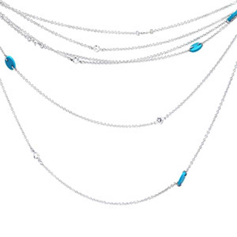 Sterling Silver Classy Multi Strand Necklace with Turquoise Connectors