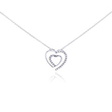 Sterling Silver Rhodium Plated Clear Diamond Heart Pendant Necklace