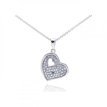 Load image into Gallery viewer, Sterling Silver Rhodium Plated Clear Diamond Heart Pendant Necklace