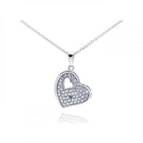 Sterling Silver Rhodium Plated Clear Diamond Heart Pendant Necklace