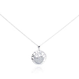 Sterling Silver Necklace with Fancy Disc Multi Heart Design Inlaid with Clear Czs Pendant