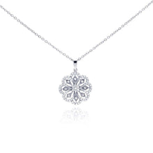 Load image into Gallery viewer, Sterling Silver Necklace with Classy Filigree Flower Inlaid with Clear Czs Pendant
