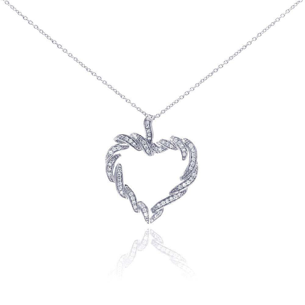 Sterling Silver Necklace with Classy Open Heart Inlaid with Clear Czs Pendant