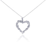 Sterling Silver Necklace with Classy Open Heart Inlaid with Clear Czs Pendant