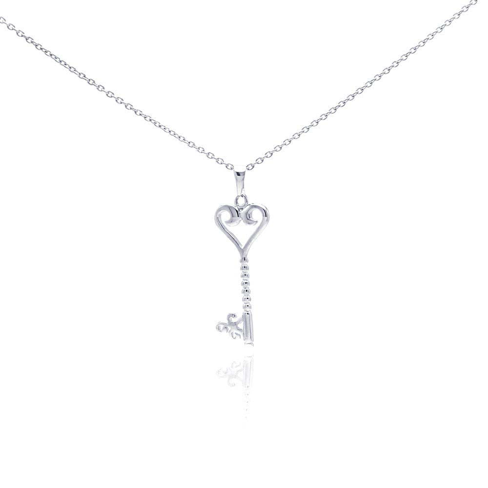 Sterling Silver Necklace with Filigree Twisted Heart Key Pendant