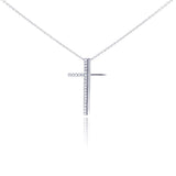 Sterling Silver Rhodium Plated Clear CZ Cross Pendant Necklace