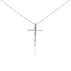 Sterling Silver Rhodium Plated Clear CZ Cross Pendant Necklace