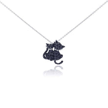 Load image into Gallery viewer, Sterling Silver Necklace with Paved Black Czs Couple Cat with Clear Cz Collar Pendant
