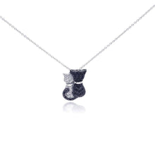 Load image into Gallery viewer, Sterling Silver Necklace with Paved Black and Clear Czs Couple Cat Pendant