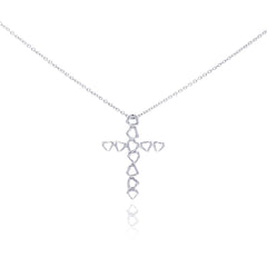 Sterling Silver Rhodium Plated Clear CZ Cross Pendant Necklace
