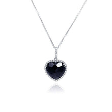Load image into Gallery viewer, Sterling Silver Necklace with Fancy Black Cz Heart Inlaid with Clear Czs Pendant