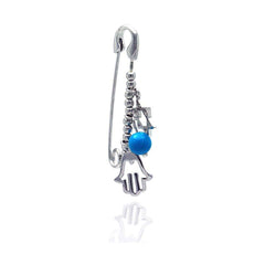 Sterling Silver Rhodium Plated Clear CZ Hamsa Pin Pendant