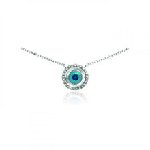 Load image into Gallery viewer, Sterling Silver Necklace with Fancy Round Evil Eye Inlaid with Clear Czs Pendant