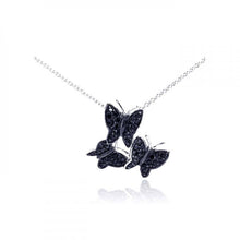 Load image into Gallery viewer, Sterling Silver Necklace with Classy Three Paved Black Czs Butterfly Pendant