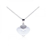 Sterling Silver Necklace with Heart Cut White Stone Star of David Design Inlaid with Clear Czs Pendant