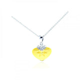 Sterling Silver Necklace with Heart Cut Yellow Stone Star of David Design Inlaid with Clear Czs Pendant