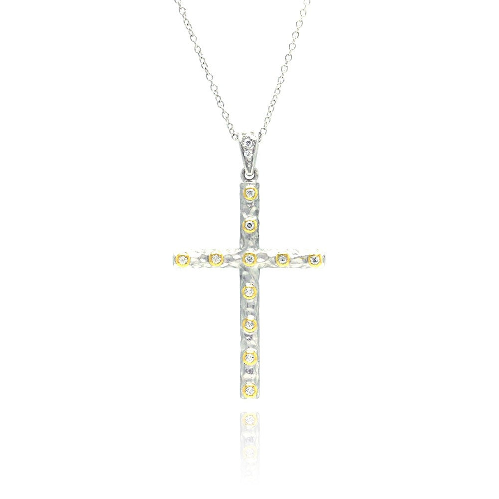 Sterling Silver Rhodium Plated Clear CZ Cross Pendant Necklace