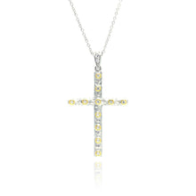 Load image into Gallery viewer, Sterling Silver Rhodium Plated Clear CZ Cross Pendant Necklace