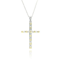 Sterling Silver Rhodium Plated Clear CZ Cross Pendant Necklace