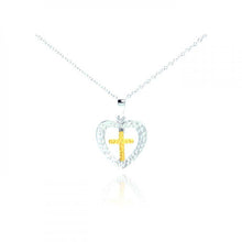 Load image into Gallery viewer, Sterling Silver Necklace with Hammered Heart and Gold Plated Cross Pendant