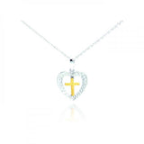 Sterling Silver Necklace with Hammered Heart and Gold Plated Cross Pendant