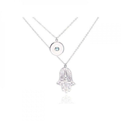 Sterling Silver Rhodium Plated Clear CZ Hamsa Pendant Necklace