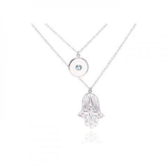 Sterling Silver Rhodium Plated Clear CZ Hamsa Pendant Necklace