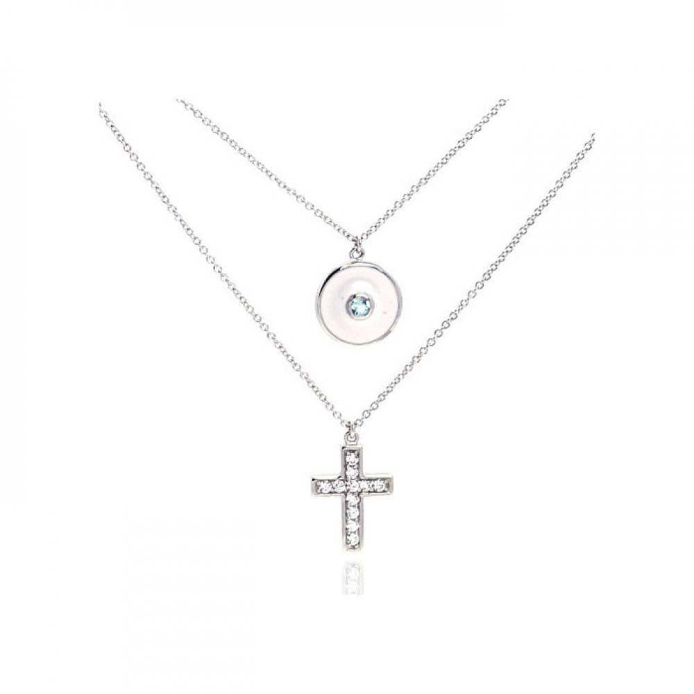 Sterling Silver Rhodium Plated Clear CZ Cross Pendant Necklace