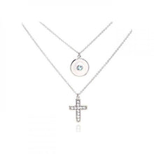 Load image into Gallery viewer, Sterling Silver Rhodium Plated Clear CZ Cross Pendant Necklace