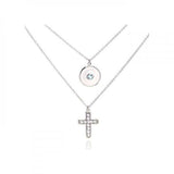 Sterling Silver Rhodium Plated Clear CZ Cross Pendant Necklace