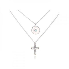 Sterling Silver Rhodium Plated Clear CZ Cross Pendant Necklace