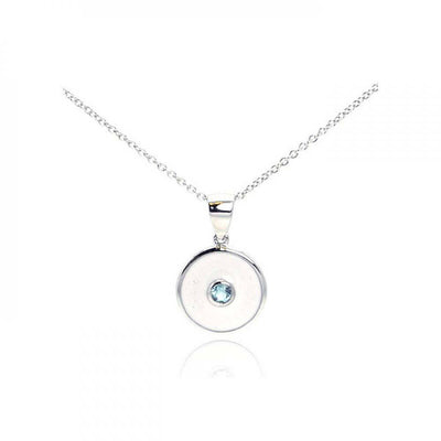 Sterling Silver Necklace with High Polished Evil Eye Inlaid with Single Blue Topaz Cz Pendant