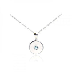 Sterling Silver Necklace with High Polished Evil Eye Inlaid with Single Blue Topaz Cz Pendant