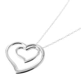 High Polished Sterling Silver Rhodium Plated Stylish Double Heart Necklace with Lobster Claw Clasp