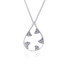 Load image into Gallery viewer, Sterling Silver Necklace with Open Teardrop Inner Thorn Design Inlaid with Clear Czs Pendant