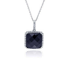 Load image into Gallery viewer, Sterling Silver Necklace with Elegant Square Black Onyx with Paved Cz Halo Setting Pendant