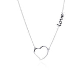 Sterling Silver Rhodium Plated Clear CZ Love Heart Pendant Necklace