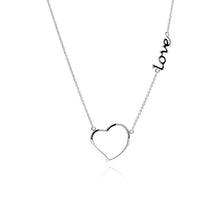 Load image into Gallery viewer, Sterling Silver Necklace with Delicate Open Heart Pendant with Word  Love  Connector