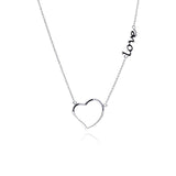 Sterling Silver Necklace with Delicate Open Heart Pendant with Word  Love  Connector