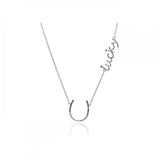 Sterling Silver Necklace with Word  Lucky  and Horseshoe PendantAnd Chain Length of 16  with 2  ExtensionAnd Pendant Dimensions: Horseshoe: 18.4MMx18.2MM Lucky: 27.3MMx8.4MM