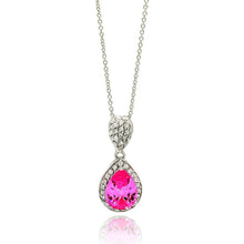 Load image into Gallery viewer, Sterling Silver Necklace with Elegant Pearshape Pink Cz Inlaid with Clear Czs PendantAnd Pendant Dimensions of 27.94MMx12.7MM