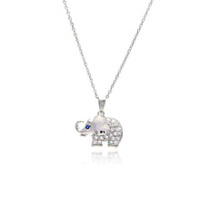 Load image into Gallery viewer, Sterling Silver Necklace with Fancy Elephant Inlaid with Blue Cz Eyes and Clear Czs Pendant