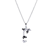 Load image into Gallery viewer, Sterling Silver Necklace with Two-Toned High Polished Dolphin Inlaid with Clear Czs Pendant