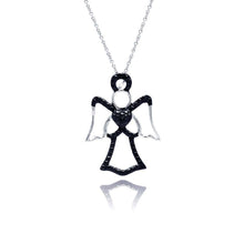 Load image into Gallery viewer, Sterling Silver Necklace with Fancy Angel and Heart Inlaid with Black Czs Pendant