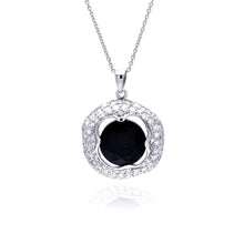 Load image into Gallery viewer, Sterling Silver Necklace with Micro Paved Clear Czs Frame Pendant Centered with Round Black Onyx Stone