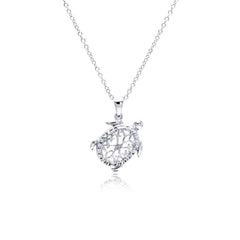 Sterling Silver Necklace with Filigree Turtle Inlaid with Clear Czs Pendant