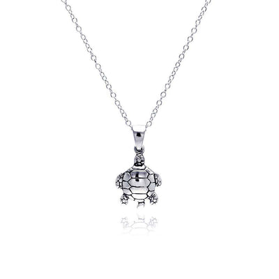 Sterling Silver Necklace with Modish High Polished Small Turtle Pendant