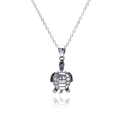 Sterling Silver Necklace with Modish High Polished Medium Turtle Pendant